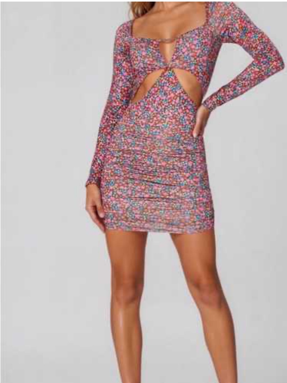 AFRM Ruched Floral Mini Dress